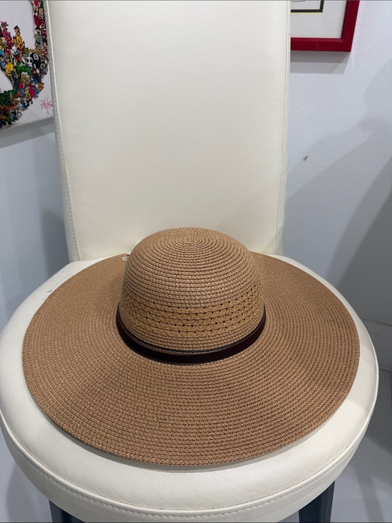 Max Studio Tan Wide-Brim Straw Sun Hat with Dark Band main image 6